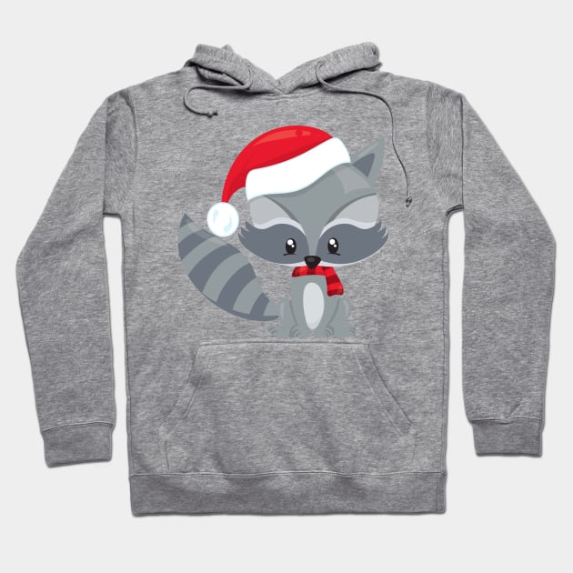 Christmas Raccoon, Cute Raccoon, Santa Hat, Scarf Hoodie by Jelena Dunčević